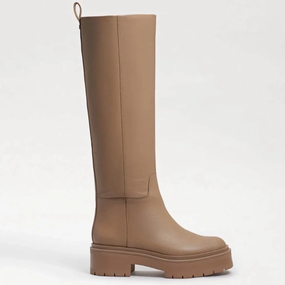 SAME EDELMAN LARINA SESAME WATERPROOF PLATFORM LEATHER TALL BOOTS SIZE 9 NEW
